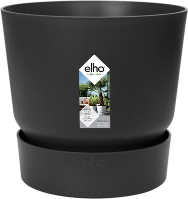 Elho greenville rond 20 - bloempot voor buiten met waterreservoir - 100% gerecycled plastic - ø 19.5 x h 18.4 cm - living black