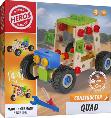 Heros constructor quad – constructiespeelgoed – 4-in-1 – 110 onderdelen – houten bouwset – fsc hout – gemaakt in duitsland – zelf bouwen – vanaf 4 jaar