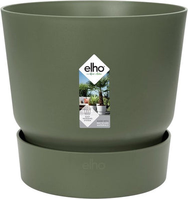 Elho greenville rond 25 - bloempot voor buiten met waterreservoir - 100% gerecycled plastic - ø 24.5 x h 23.3 cm - blad groen