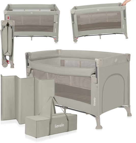 Lionelo ellen reisbedje 3 in 1 – aanschuifbedje, baby- peuterbed - co-sleeper - campingbed – 2 matrasposities – opvouwbaar – wieltjes met rem – inclusief draagtas – tot 15 kg