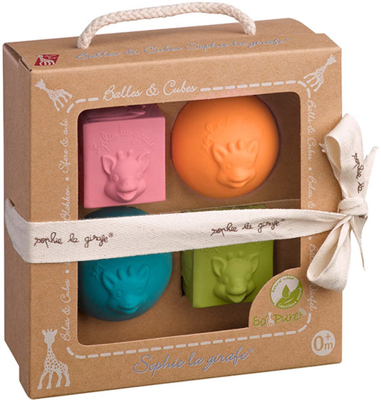 Sophie de giraf so'pure speelset - blokken- en ballenset - baby speelgoed - kraamcadeau - babyshower cadeau - 100% natuurlijk rubber - vanaf 3 maanden - roze oranje blauw groen