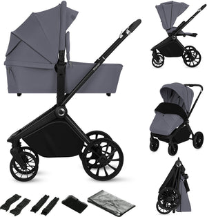Lionelo mika plus - kinderwagen 2in1 - xxl set - veelzijdig en jaarrond - grote wielen - tot 22kg - bediening met een hand - voor alle soorten terrein - accessoireset