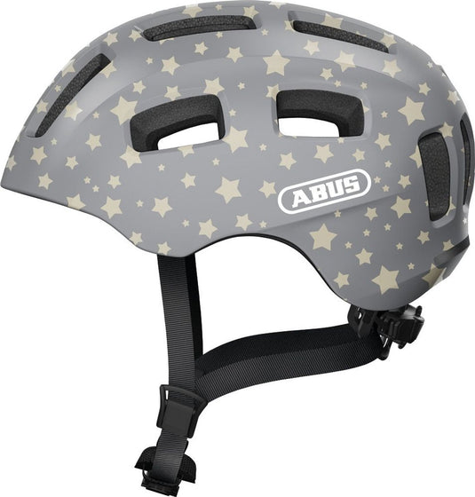 Abus fietshelm youn-i 2.0 - met licht voor kinderen, tieners en jongvolwassenen - voor meisjes en jongens - grijs met sterrenpatroon, maat s