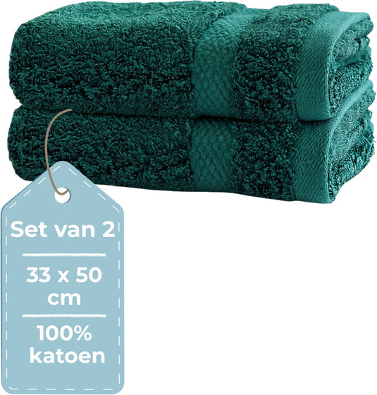 Hush. living hush living - gastendoek - set van 2 - 33×50 cm - 100% katoen - zware kwaliteit 500g m2 - stijlvol boord en ophanglus - donkergroen