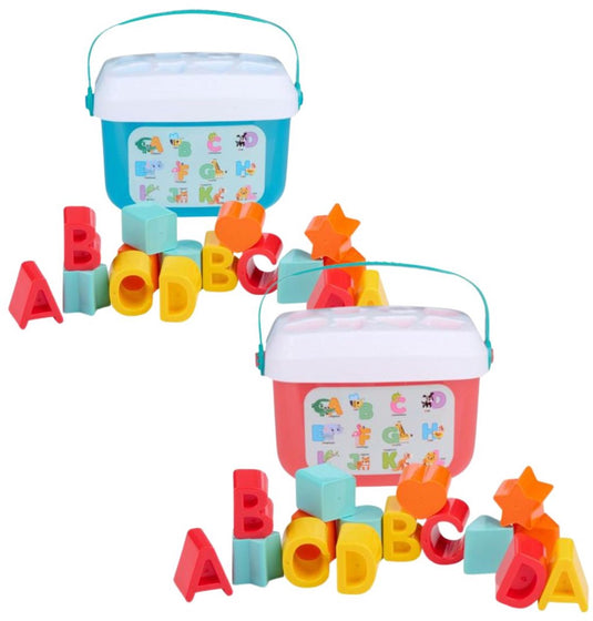 Let's play let’s play alfabet vormen sorteer set - 16 delig - educatief speelgoed met letters en vormen - inclusief opbergemmer - assorti