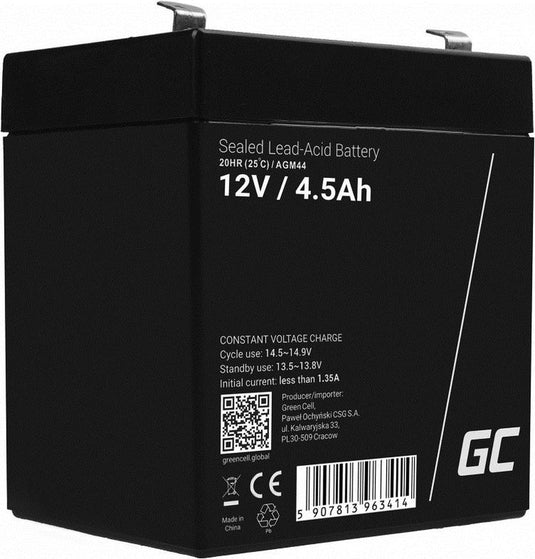 Greencell agm vrla 12v 4.5ah accu onderhoudsvrij.