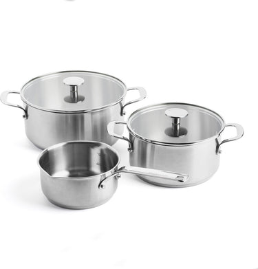 Kitchenaid stainless steel kookpannenset 5-delig - 16 20 24cm - 1.5 3.1 4.8l - pfas-vrij - rvs pannenset - pannenset inductie - ovenbestendig tot 220°c - met glazen deksel - zilver