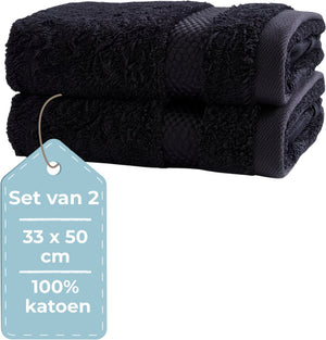 Hush. living hush living - gastendoek - set van 2 - 33×50 cm - 100% katoen - zware kwaliteit 500g m2 - stijlvol boord en ophanglus - zwart