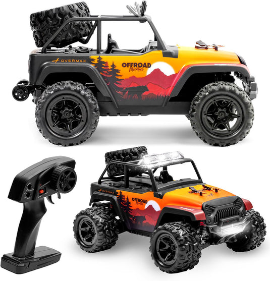 Overmax x-quail rc auto rc car 4x4 crawler 1:18 – drievoudige led verlichting – 2 accu’s (tot 40 min) – wheelie functie – metalen aandrijfas – onafhankelijke vering – 25 km h – terrein off-road model - bestuurbare auto