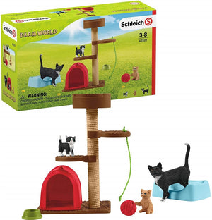 Schleich farm world - wandeling met een schattig katje - speelfigurenset - kinderspeelgoed voor jongens en meisjes - 3 tot 8 jaar - 9 onderdelen