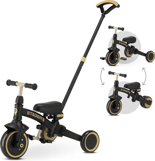 Qplay stager driewieler 3-in-1 - opvouwbaar - zwart goud