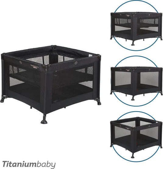 Titanium baby titaniumbaby opvouwbare box smart mason met verhoger 100x100 cm black inclusief draagtas