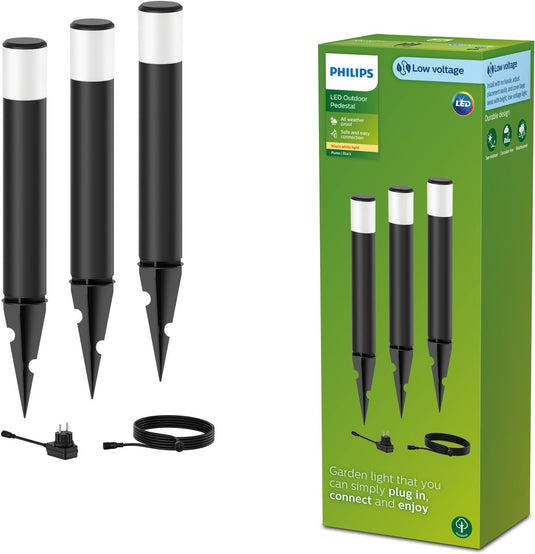 Philips led philips gardenlink purex 24v sokkellamp met spies - zwart - set van 3