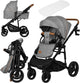Lionelo mari tour 2in1 kinderwagen – all-terrain 27 cm wielen – 3d panoramische ventilatie – centrale vering met 3 standen – memory-knoppen – eénhandig losklikken – upf50+ waterdichte kap – comfortmatras met katoen – draagbare reiswieg (tot 9 kg)
