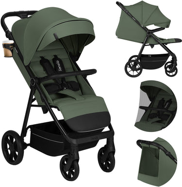 Lionelo iva - wandelwagen buggy premium - 6 maanden 4 jaar (tot 22 kg) - 360° zwenkwielen met vering - magnetische gordel - xxl zonnekap upf50 - verstelbare rugleuning, voetsteun duwbeugel - grote boodschappenmand - stad terrein - kinderwagen