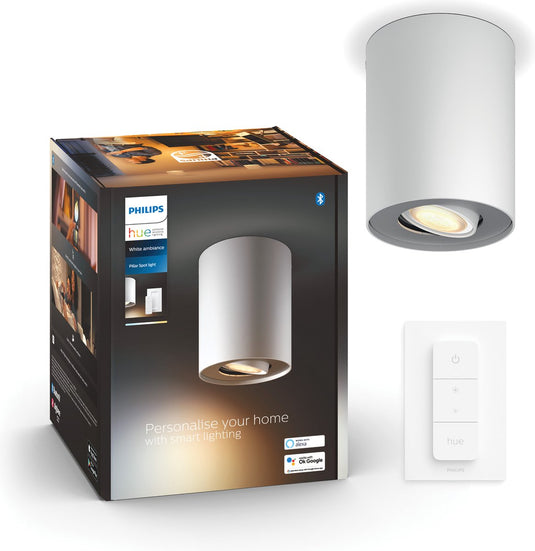Philips hue pillar opbouwspot - warm- tot koelwit licht - 1-spot - wit - 1 dimmer switch - gu10
