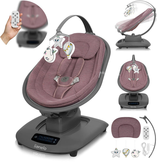 Lionelo blossom elektrische schommelstoel – 5 schommelstanden – ademend bamboe stof – afstandsbediening – 5 melodieën natuurgeluiden – wipstoel baby's – traploze verstelling – 5-punts gordel – geschikt tot 9 kg