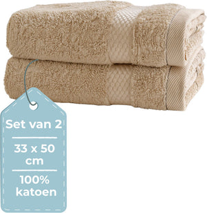 Hush. living hush living - gastendoek - set van 2 - 33×50 cm - 100% katoen - zware kwaliteit 500g m2 - stijlvol boord en ophanglus - zand