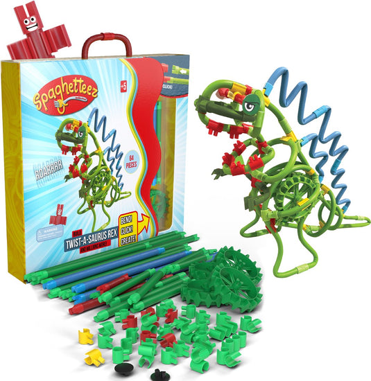 Clics spaghetteez twist-a-saurus rex flexibele bouwstaafjes, 64dlg.