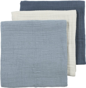Meyco baby uni pre-washed hydrofiele doeken - pre-washed hydrofiel - natural jeans blue indigo - 70x70cm - 3-pack