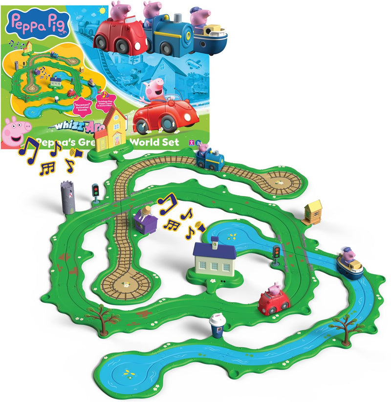 Afbeelding laden in galerijviewer, Gear2play peppa pig whizz around - peppa’s grote wijde wereld speelset - modulaire rijbaan voor whizz around voertuigen - interactief met muziek en geluid
