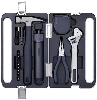 Hoto 3.6v cordless electric screwdriver tool set – 5-in-1 doe-het-zelfset – led-lamp, 3 koppelstanden, 10 bits, draadloze elektrische schroevendraaier, hamer, tang, verstelbare moersleutel en meetlint – compacte opbergkoffer