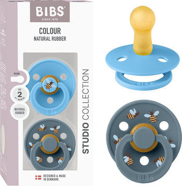 Bibs colour studio speen verpakking van 2 stuks. bpa-vrij, ronde speen. natuurlijk rubberlatex, gemaakt in denemarken, maat 2 (6-18 maanden), breeze petrol