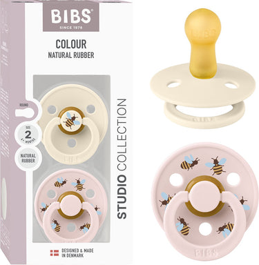 Bibs colour studio speen verpakking van 2 stuks. bpa-vrij, ronde speen. natuurlijk rubberlatex, gemaakt in denemarken, maat 2 (6-18 maanden), ivory petal