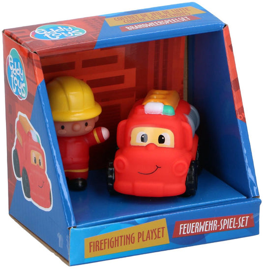 Let's play eddy toys brandweer speelset - brandweer auto met brandweerman - speelgoed voertuig kinderen - rood