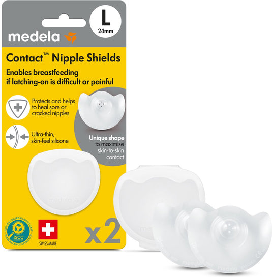Medela contact tepelhoedjes - hulp bij aanleggen borstvoeding - maat l - 24 mm - 2 stuks