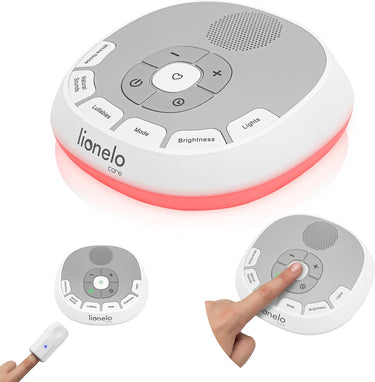 Lionelo babynap muziekdoosje nachtlampje 2-in-1 – 20 geluiden incl. witte ruis slaapliedjes – 11 lichtkleuren met dimfunctie – lovebeat hartslagopname – timer 15 30 60 min – compact draagbaar, batterij tot 24u