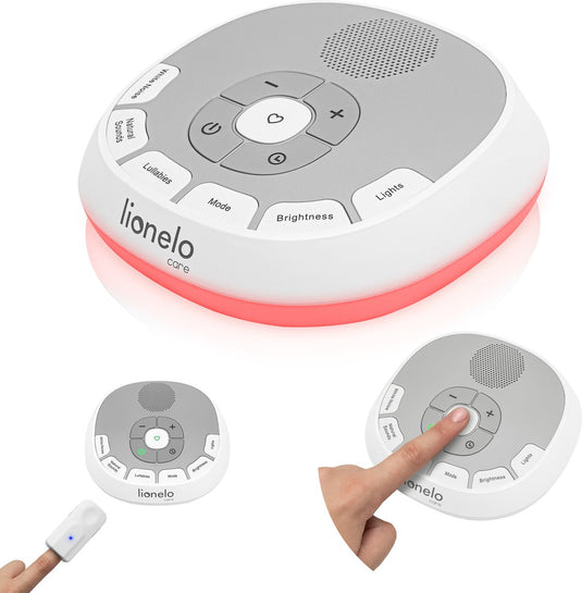 Lionelo babynap muziekdoosje nachtlampje 2-in-1 – 20 geluiden incl. witte ruis slaapliedjes – 11 lichtkleuren met dimfunctie – lovebeat hartslagopname – timer 15 30 60 min – compact draagbaar, batterij tot 24u