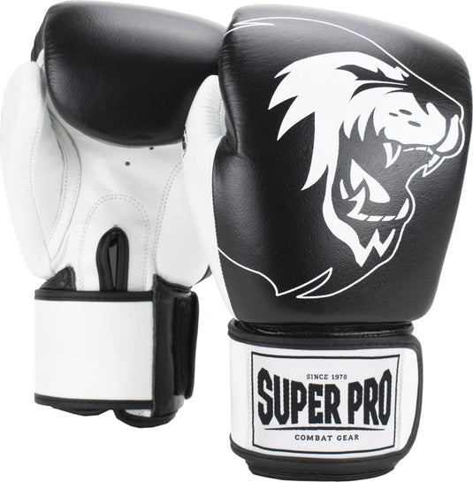 Super pro combat gear undisputed bokszakhandschoenen leder zwart wit medium