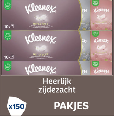 Kleenex zakdoekjes - ultra soft - voordeelbox - 10 pakjes x 15 stuks - 150 zakdoekjes