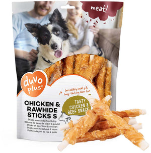Duvo plus meat! snack kip runderhuid sticks voor honden s-12.5cm-1kg