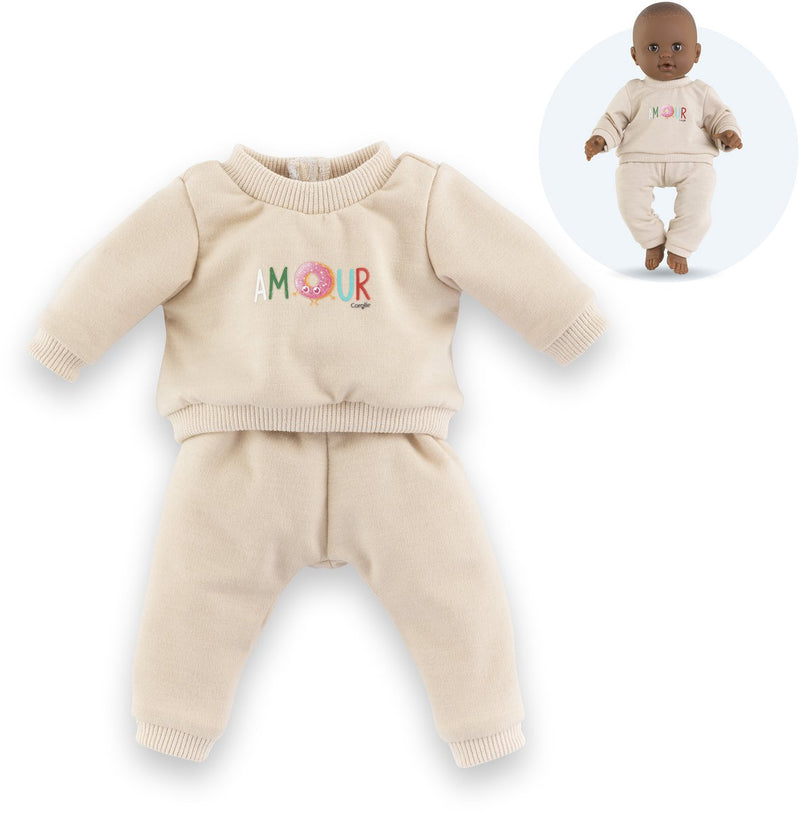 Afbeelding laden in galerijviewer, Corolle babypop trainingspak beige 36cm poppenkleding outfit.
