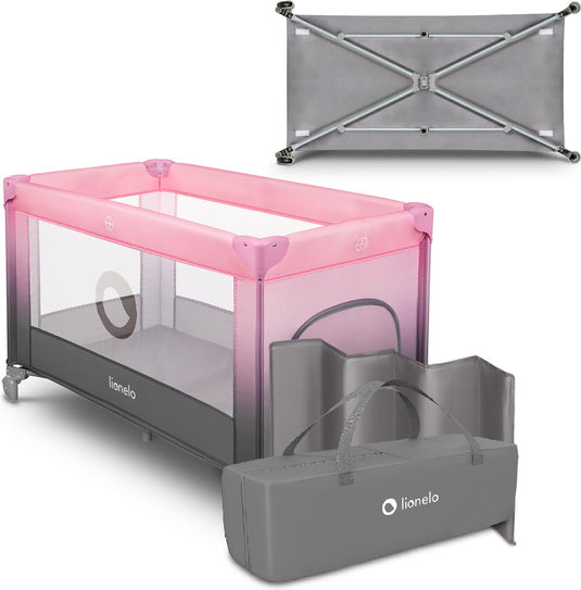 Lionelo stefi campingbedje 3 in 1 - baby bed inklapbare box reisbedje - 60x120 cm - 0-36 maanden tot 15 kg - met comfort matras - zij-ingang met rits - wielen - transporttas - babybed babybox ledikant