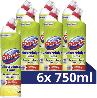 Glorix toiletreiniger - zonder bleek - lime - 6 flessen x 750 ml - voordeelverpakking