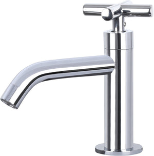 Differnz koudwaterkraan met kruisgreep - wastafelkraan - toiletkraan - gebogen uitloop - messing - chroom - 16 x 5 x 20 cm - zonder waste of ketting - opbouwmontage
