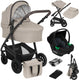 Lionelo bianka kinderwagen 3 in 1 - reiswieg + wandelwagen + autostoel - grote luchtbanden, volledige vering - inklapbaar - verstelbare duwstang - buggy omkeerbare zitting - 0-22kg - accessoireset - beige