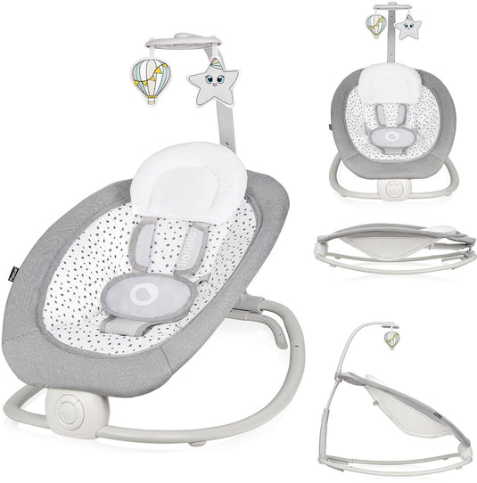 Lionelo pascal - baby wipstoel bouncer - met zachte trillingen - 12 melodieën - verstelbare rugleuning - speelboog met speelgoed - 5-puntsgordel - compact opvouwbaar - wipstoeltje - schommelstoel