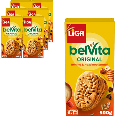 Liga belvita koekjes honing hazelnoot - doos 6 x 300g - koek - koeken voor onderweg of werk en kantoor