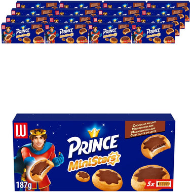 Lu prince ministars koekjes melkchocolade 16 x 187g (5 x 37,4g) - koek voor onderweg - koffie - thee - werk - voorraad - melkchocoladevulling - meeneemverpakking
