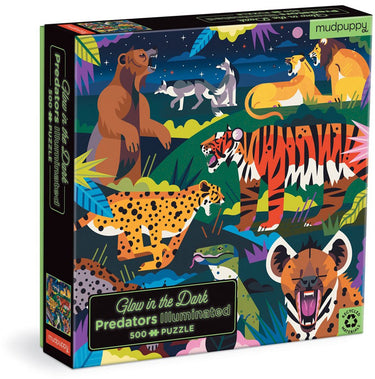 Mudpuppy glow in the dark puzzel - landroofdieren - 51x51cm - 500 stukjes - 8 jaar
