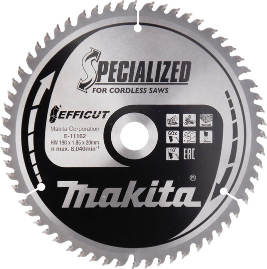 Makita e-11190 afkortzaagblad hout | efficut | 190 x 20 mm | 60-tands