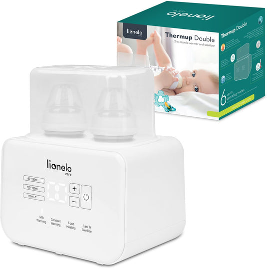 Lionelo thermup dubbele 6-in-1 flessenwarmer – voor 2 flessen – snel opwarmen in 3 min – sterilisator ontdooier – temperatuurbehoud tot 24u – bpa-vrij veilig