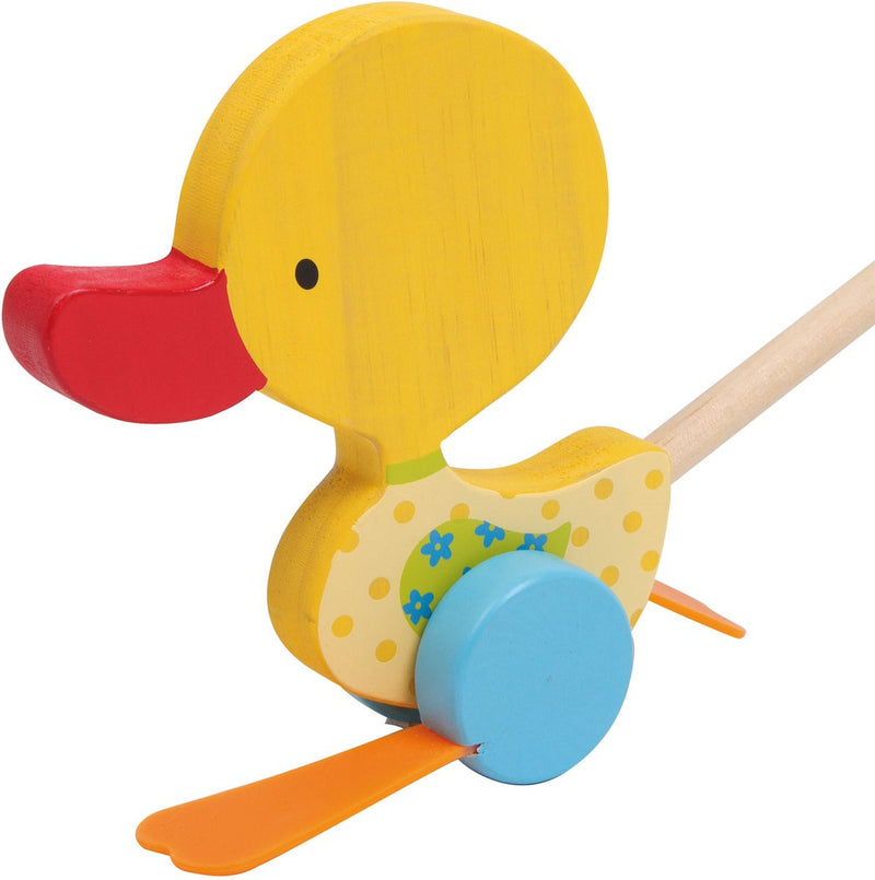 Afbeelding laden in galerijviewer, Small foot - houten duwfiguur eend tina met stok

