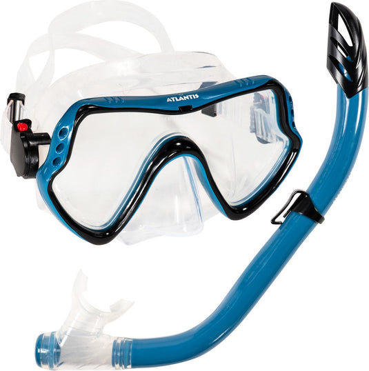Atlantis samana pro combo - snorkelset - snorkel duikbril - versterkt glas - dry top - luxe bewaartas - volwassenen - zwart ocean