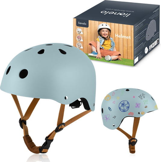 Lionelo helmet fietshelm voor kinderen - maat 50-56cm - 20x23cm - s - intertek certificering - abs eps materialen - verstelbare pasvorm - 11 ventilatieopeningen - extra kinbeschermer - personaliseerbaar met krijt en stiften - en1078 gecertificeerd