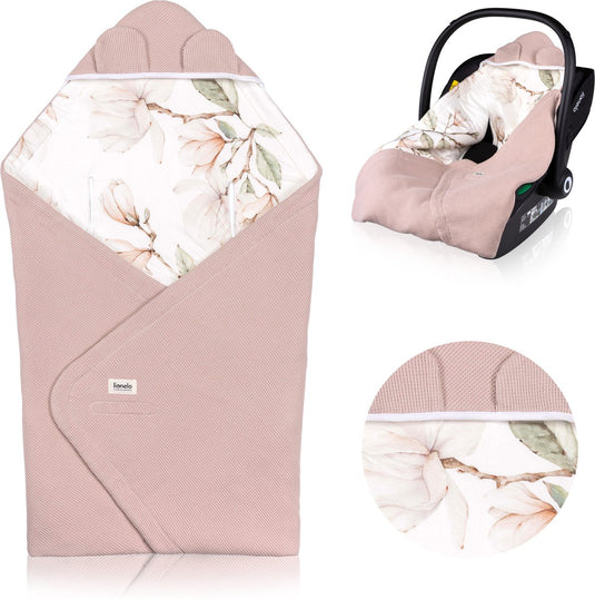 Lionelo travel swaddle blanket - omslagdoek voor autostoel kinderwagen - 100% katoen bamboe - tog 2.5 - hypoallergeen - voor herfst winter - verstelbaar met klittenband - 90x90 cm - ademend zacht - machinewasbaar